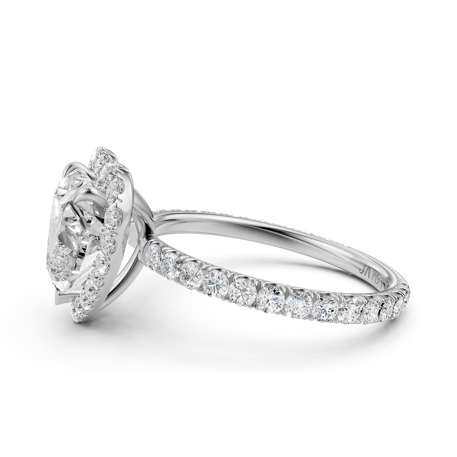 French Pave Set Halo Lab Grown Diamond Engagement Ring 2.59 Ctw.